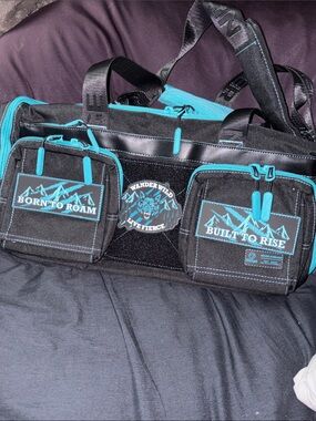 Born to Roam Black and Teal Men's Duffel Bag